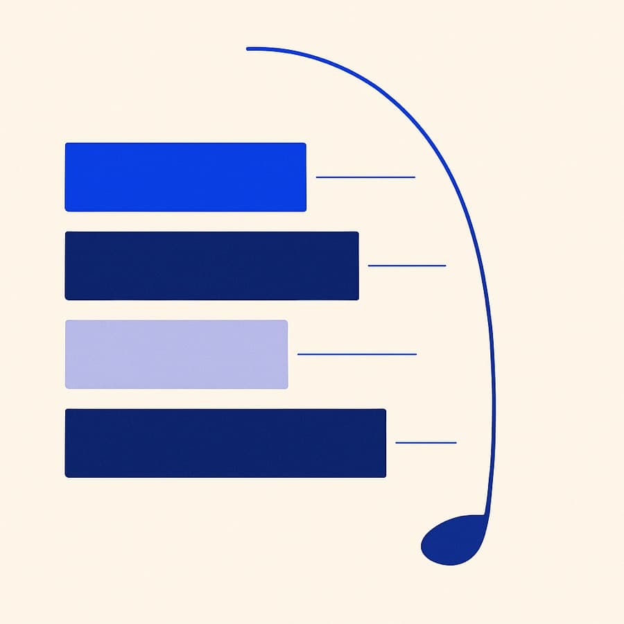 Stacked time blocks overlaid with a swing arc